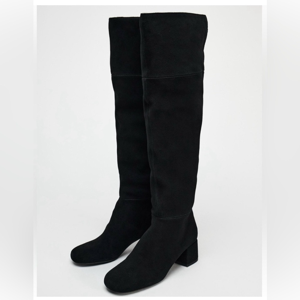 Zara Black Slouchy Knee-High Ankle Boots